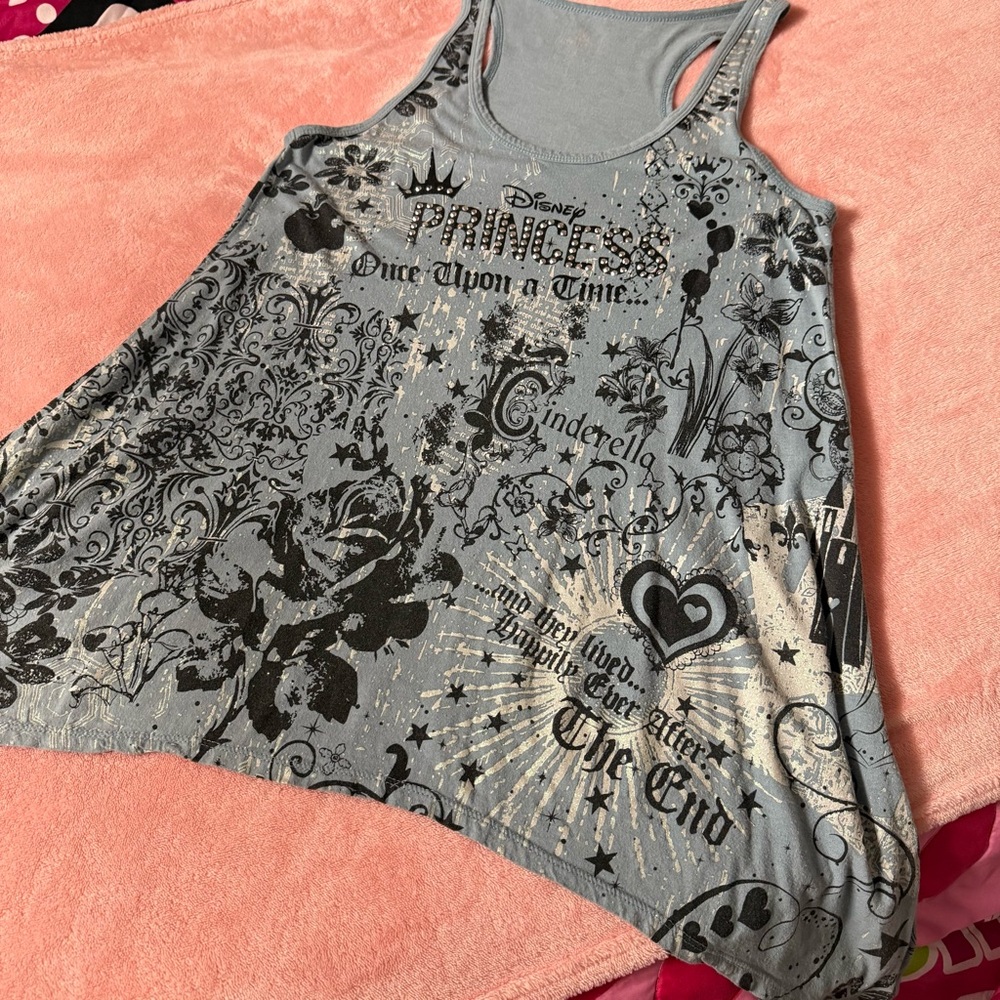 Disney Princess Blue Y2K Style Long Flowy Graphic Tank Rare 2000s Disney Parks